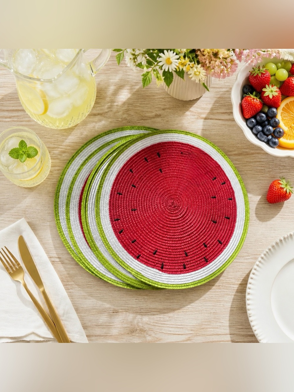 Watermelon 15” Round Woven Placemat Table Top Hobby Lobby Set Of 4 NWT!